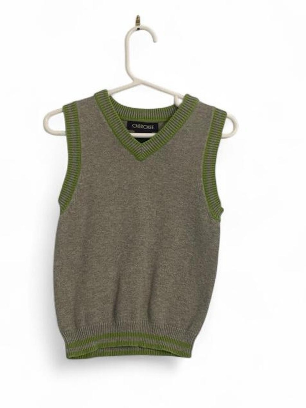 Cherokee Boys 3T Vintage Gray Green Sweater Vest 100% Cotton Kidcore Fall Winter